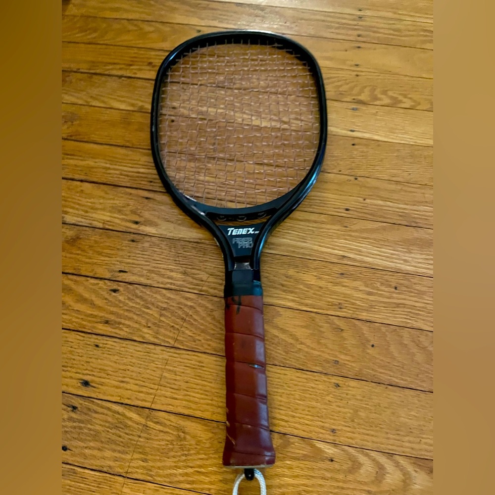 RACQUET: Racquetball Racquet Vintage Tenex Fiber Pro Brown with leather grip